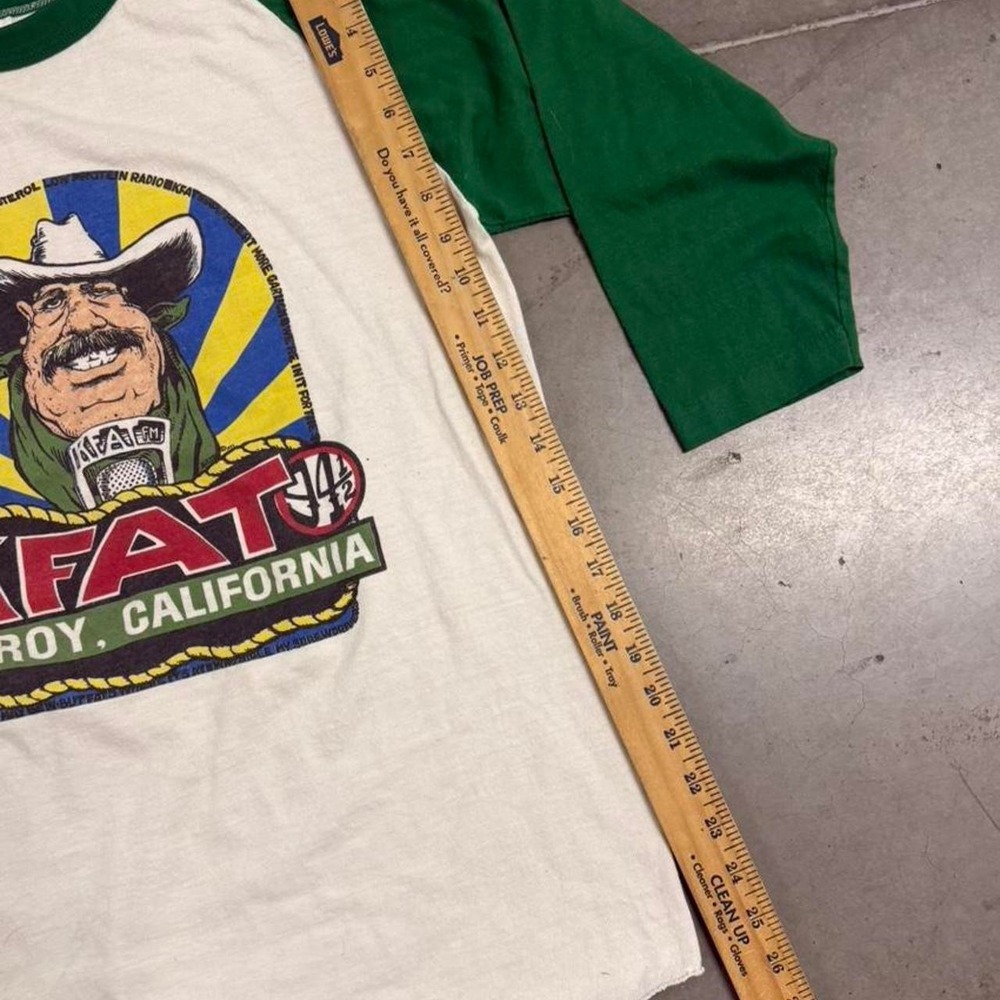 Vintage 70's / 80's KFAT Gilroy Cali "Because we Need The Bucks3/4's Sleeve Tee - Picture 7 of 7